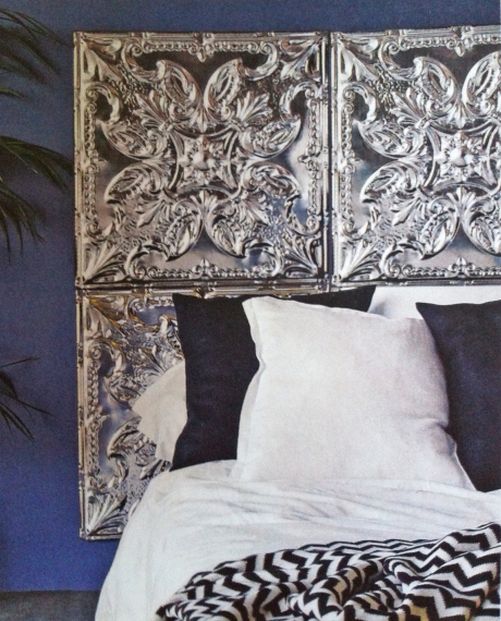 Tin-spired headboard/ Rockett St George find a new use for the classic tin ceiling tile 