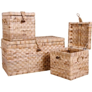 Natural Storage Chest plus two boxes/ Homebase £45.99, chest measuring 44 x 84 x 45cm and the small baskets neat cubes of 35cm